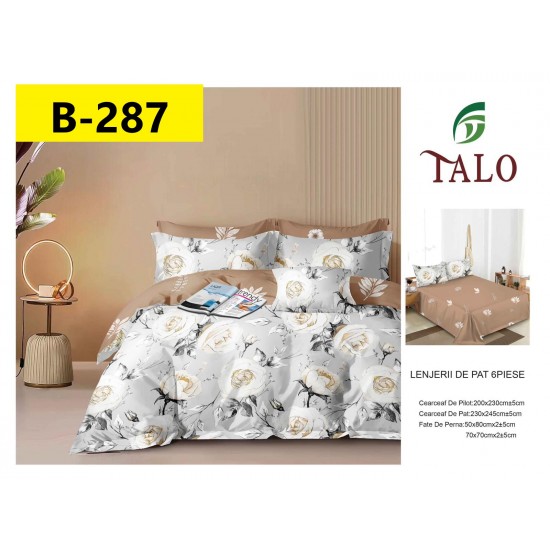 Lenjerie de Pat din Finet, 6 Piese, Pat 2 Persoane Lenjerii bumbac finet 2 persoane 6 piese