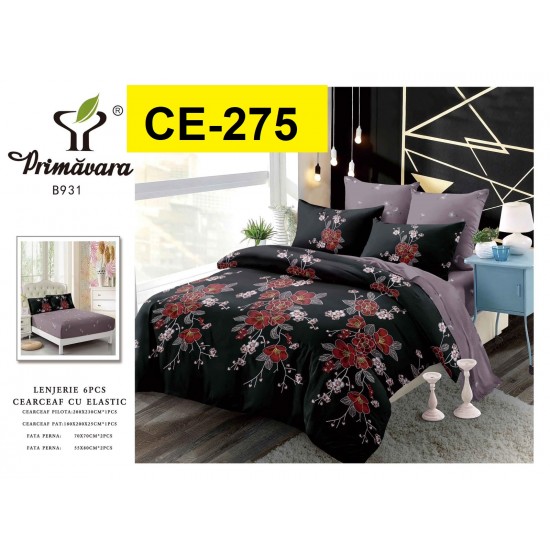 Lenjerie de Pat din Finet cu elastic, 6 Piese, Pat 2 Persoane Lenjerii bumbac finet 2 persoane 6 piese, cearșaf pat cu elastic