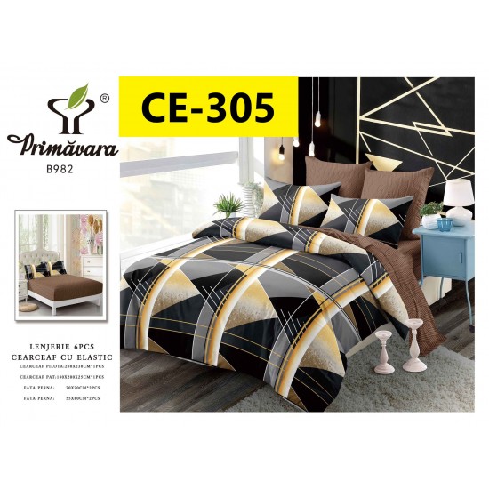 Lenjerie de Pat din Finet cu elastic, 6 Piese, Pat 2 Persoane Lenjerii bumbac finet 2 persoane 6 piese, cearșaf pat cu elastic