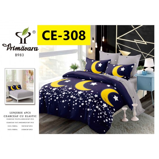 Lenjerie de Pat din Finet cu elastic, 6 Piese, Pat 2 Persoane Lenjerii bumbac finet 2 persoane 6 piese, cearșaf pat cu elastic