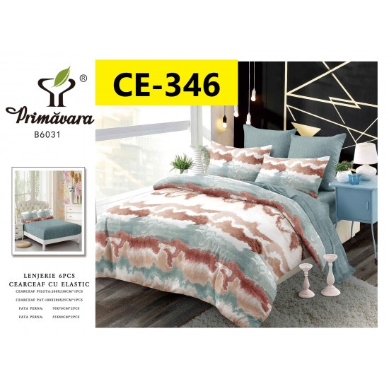 Lenjerie de Pat din Finet cu elastic, 6 Piese, Pat 2 Persoane Lenjerii bumbac finet 2 persoane 6 piese, cearșaf pat cu elastic