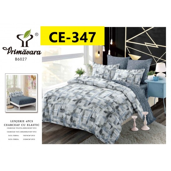 Lenjerie de Pat din Finet cu elastic, 6 Piese, Pat 2 Persoane Lenjerii bumbac finet 2 persoane 6 piese, cearșaf pat cu elastic