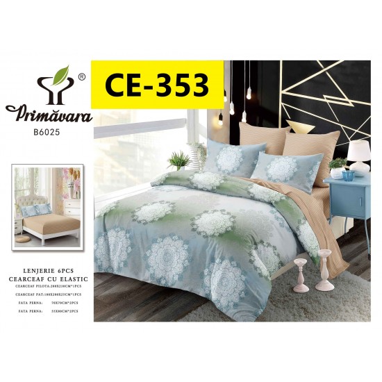 Lenjerie de Pat din Finet cu elastic, 6 Piese, Pat 2 Persoane Lenjerii bumbac finet 2 persoane 6 piese, cearșaf pat cu elastic