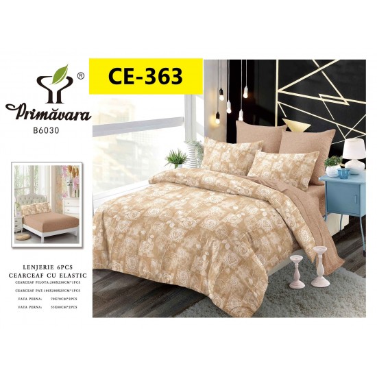 Lenjerie de Pat din Finet cu elastic, 6 Piese, Pat 2 Persoane Lenjerii bumbac finet 2 persoane 6 piese, cearșaf pat cu elastic