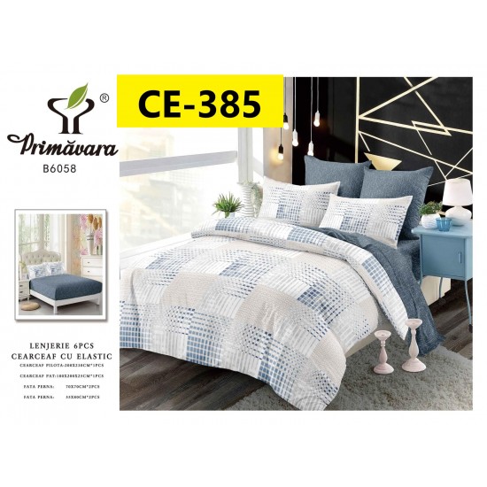 Lenjerie de Pat din Finet cu elastic, 6 Piese, Pat 2 Persoane Lenjerii bumbac finet 2 persoane 6 piese, cearșaf pat cu elastic