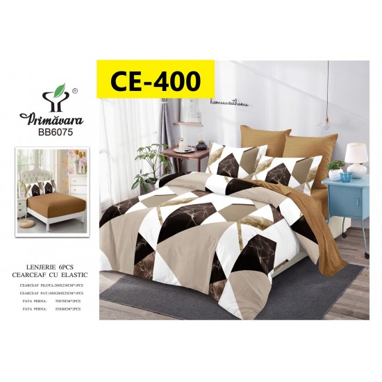 Lenjerie de Pat din Finet cu elastic, 6 Piese, Pat 2 Persoane Lenjerii bumbac finet 2 persoane 6 piese, cearșaf pat cu elastic