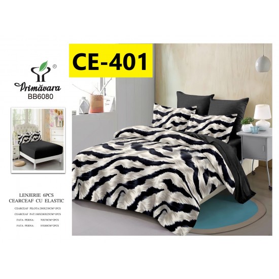 Lenjerie de Pat din Finet cu elastic, 6 Piese, Pat 2 Persoane Lenjerii bumbac finet 2 persoane 6 piese, cearșaf pat cu elastic