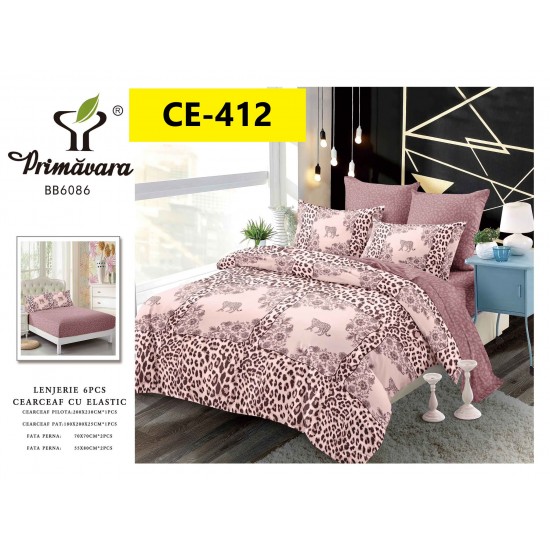 Lenjerie de Pat din Finet cu elastic, 6 Piese, Pat 2 Persoane Lenjerii bumbac finet 2 persoane 6 piese, cearșaf pat cu elastic