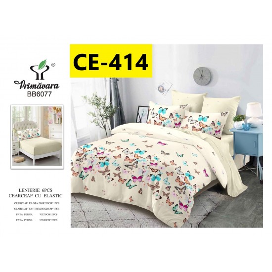 Lenjerie de Pat din Finet cu elastic, 6 Piese, Pat 2 Persoane Lenjerii bumbac finet 2 persoane 6 piese, cearșaf pat cu elastic