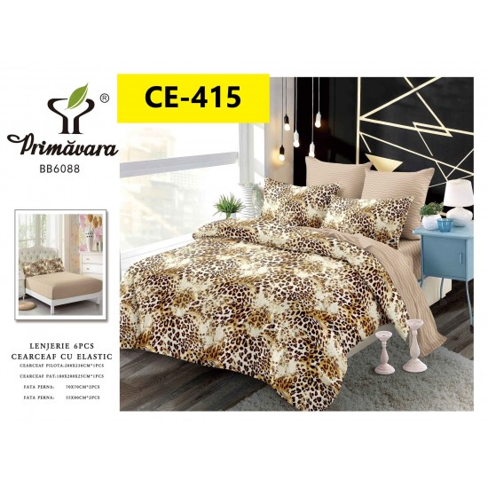 Lenjerie de Pat din Finet cu elastic, 6 Piese, Pat 2 Persoane Lenjerii bumbac finet 2 persoane 6 piese, cearșaf pat cu elastic