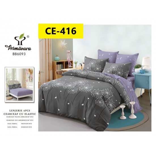 Lenjerie de Pat din Finet cu elastic, 6 Piese, Pat 2 Persoane Lenjerii bumbac finet 2 persoane 6 piese, cearșaf pat cu elastic