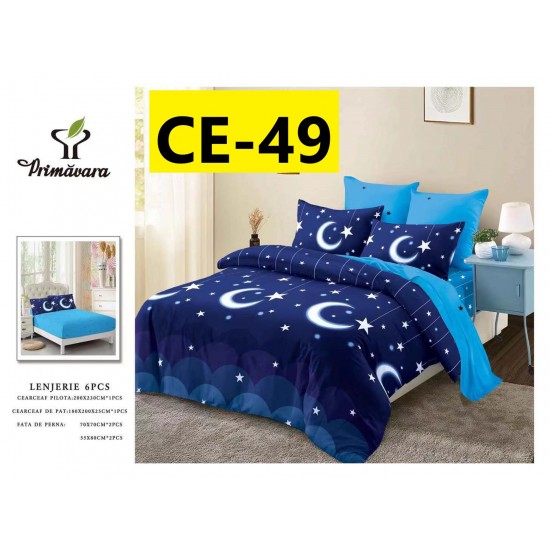 Lenjerie de Pat din Finet cu elastic, 6 Piese, Pat 2 Persoane Lenjerii bumbac finet 2 persoane 6 piese, cearșaf pat cu elastic