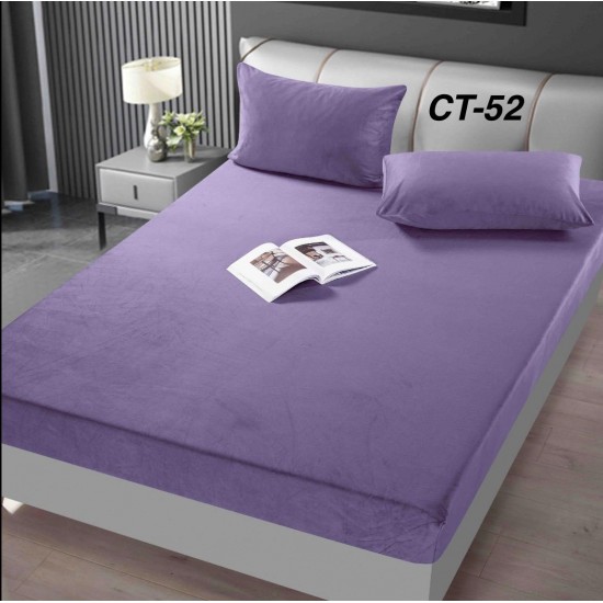 Husa de Pat cu 2 Fete de Perne din Catifea Huse saltea cu elastic bumbac finet 2 persoane