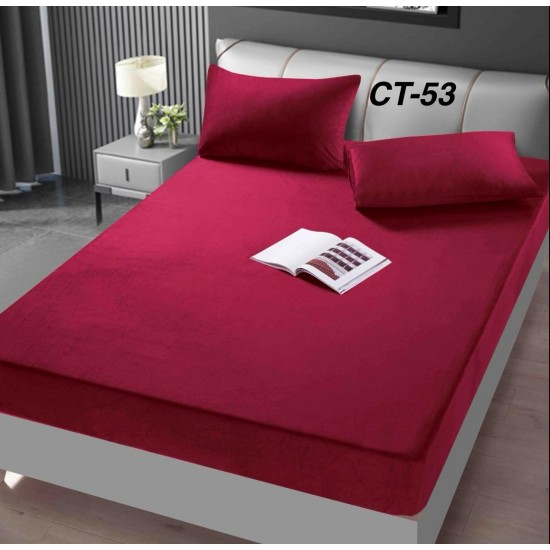 Husa de Pat cu 2 Fete de Perne din Catifea Huse saltea cu elastic bumbac finet 2 persoane