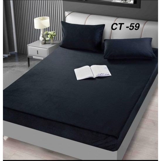 Husa de Pat cu 2 Fete de Perne din Catifea Huse saltea cu elastic bumbac finet 2 persoane