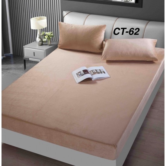 Husa de Pat cu 2 Fete de Perne din Catifea Huse saltea cu elastic bumbac finet 2 persoane