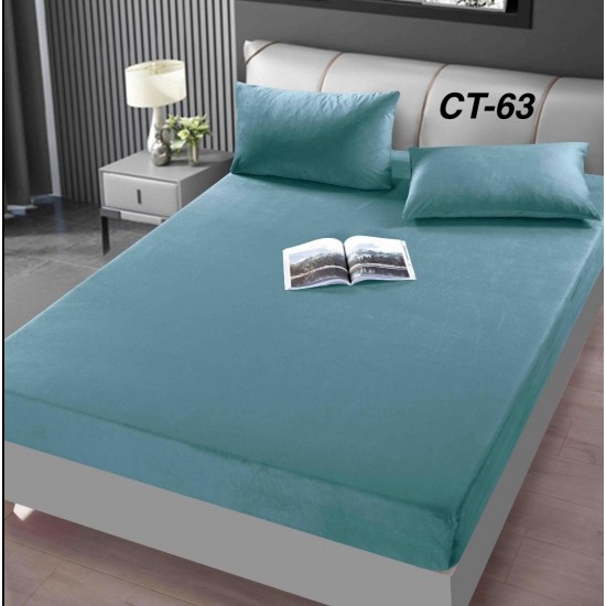 Husa de Pat cu 2 Fete de Perne din Catifea Huse saltea cu elastic bumbac finet 2 persoane