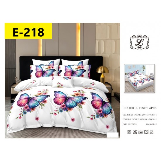 Lenjerii Bumbac Finet 2 persoane, 4 Piese, cearsaf pat cu elastic Lenjerii Bumbac Finet 2 persoane, 4 Piese, cearsaf pat cu elastic