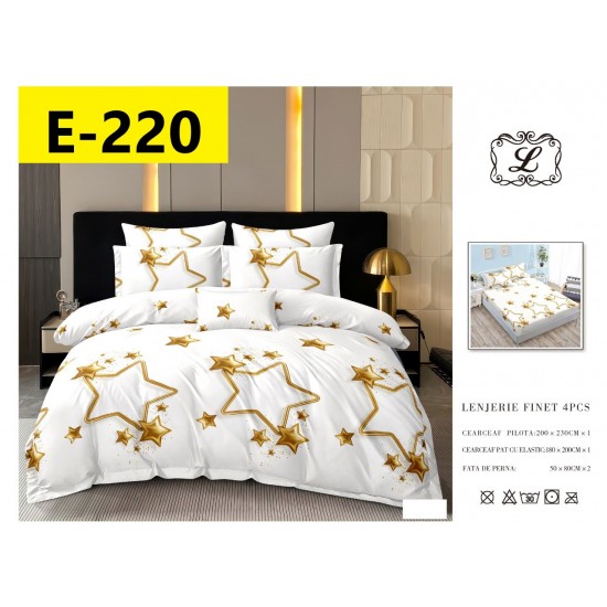 Lenjerii Bumbac Finet 2 persoane, 4 Piese, cearsaf pat cu elastic Lenjerii Bumbac Finet 2 persoane, 4 Piese, cearsaf pat cu elastic