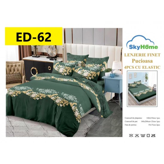 Lenjerii Bumbac Finet 1 persoane, 4 Piese, cearsaf pat cu elastic Lenjerii bumbac finet 1 persoană 4 piese