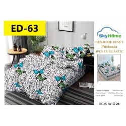 Lenjerii Bumbac Finet 1 persoane, 4 Piese, cearsaf pat cu elastic