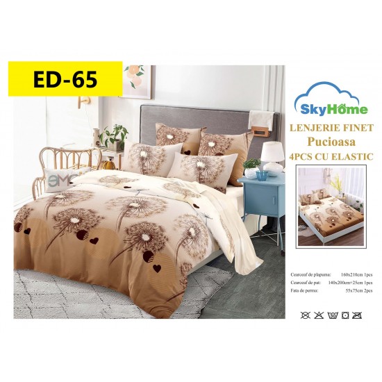 Lenjerii Bumbac Finet 1 persoane, 4 Piese, cearsaf pat cu elastic Lenjerii bumbac finet 1 persoană 4 piese