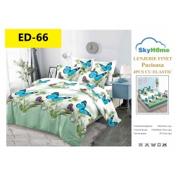 Lenjerii Bumbac Finet 1 persoane, 4 Piese, cearsaf pat cu elastic