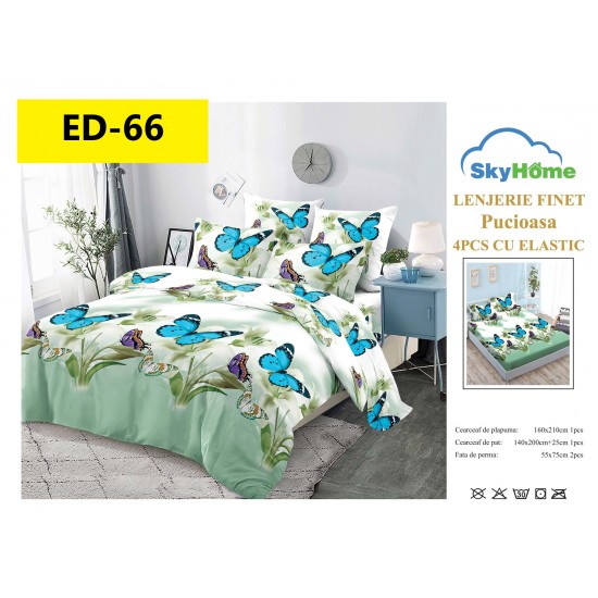 Lenjerii Bumbac Finet 1 persoane, 4 Piese, cearsaf pat cu elastic Lenjerii bumbac finet 1 persoană 4 piese