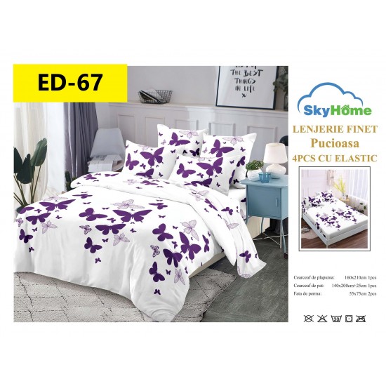 Lenjerii Bumbac Finet 1 persoane, 4 Piese, cearsaf pat cu elastic Lenjerii bumbac finet 1 persoană 4 piese