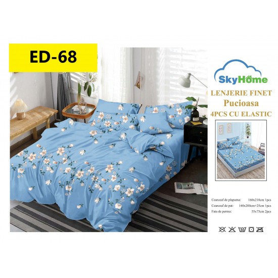 Lenjerii Bumbac Finet 1 persoane, 4 Piese, cearsaf pat cu elastic Lenjerii bumbac finet 1 persoană 4 piese