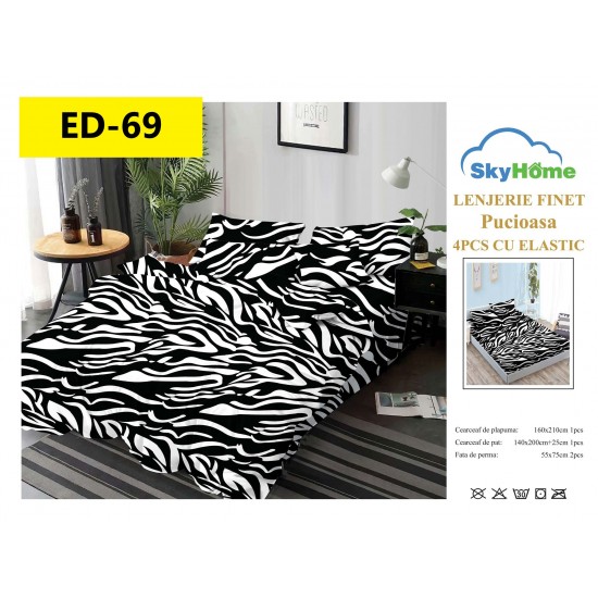 Lenjerii Bumbac Finet 1 persoane, 4 Piese, cearsaf pat cu elastic Lenjerii bumbac finet 1 persoană 4 piese