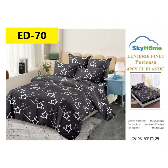 Lenjerii Bumbac Finet 1 persoane, 4 Piese, cearsaf pat cu elastic Lenjerii bumbac finet 1 persoană 4 piese