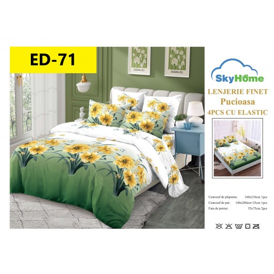 Lenjerii Bumbac Finet 1 persoane, 4 Piese, cearsaf pat cu elastic Lenjerii bumbac finet 1 persoană 4 piese