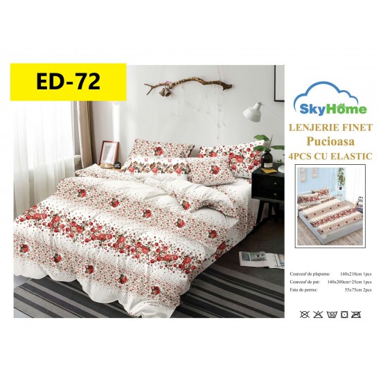 Lenjerii Bumbac Finet 1 persoane, 4 Piese, cearsaf pat cu elastic Lenjerii bumbac finet 1 persoană 4 piese