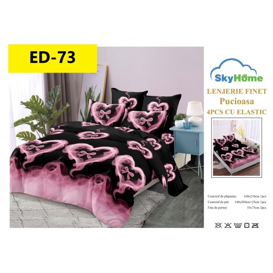 Lenjerii Bumbac Finet 1 persoane, 4 Piese, cearsaf pat cu elastic Lenjerii bumbac finet 1 persoană 4 piese