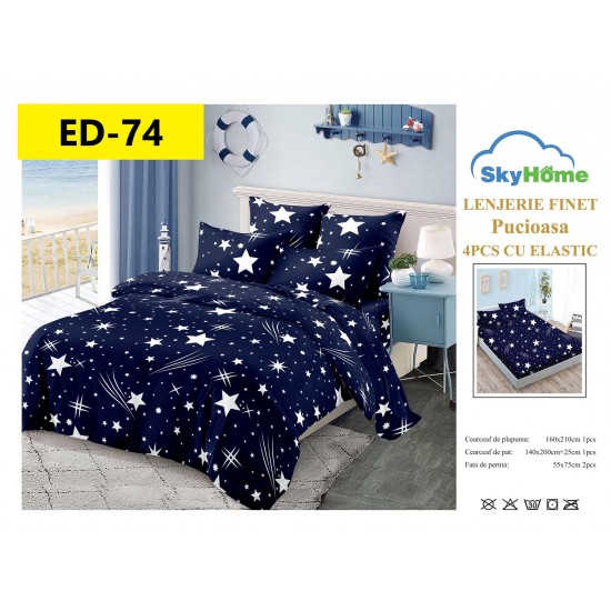 Lenjerii Bumbac Finet 1 persoane, 4 Piese, cearsaf pat cu elastic Lenjerii bumbac finet 1 persoană 4 piese