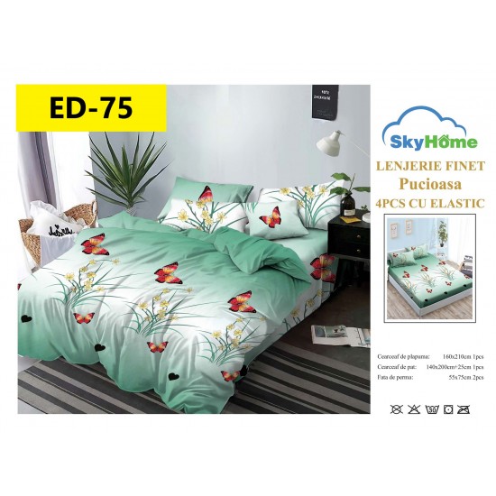 Lenjerii Bumbac Finet 1 persoane, 4 Piese, cearsaf pat cu elastic Lenjerii bumbac finet 1 persoană 4 piese