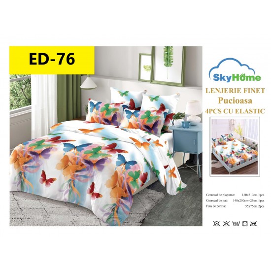 Lenjerii Bumbac Finet 1 persoane, 4 Piese, cearsaf pat cu elastic Lenjerii bumbac finet 1 persoană 4 piese