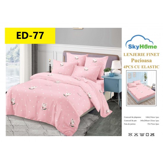 Lenjerii Bumbac Finet 1 persoane, 4 Piese, cearsaf pat cu elastic Lenjerii bumbac finet 1 persoană 4 piese