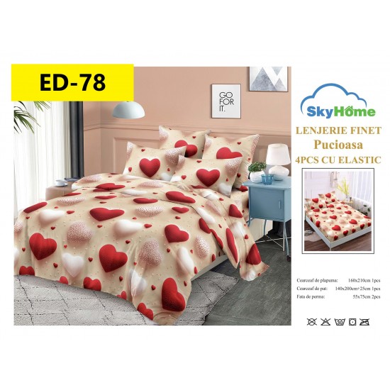 Lenjerii Bumbac Finet 1 persoane, 4 Piese, cearsaf pat cu elastic Lenjerii bumbac finet 1 persoană 4 piese