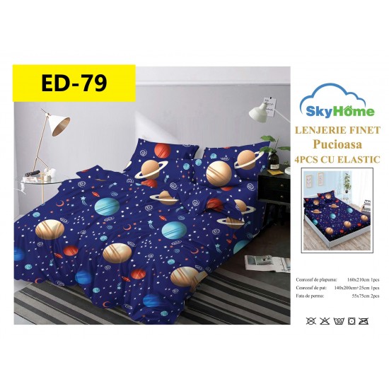 Lenjerii Bumbac Finet 1 persoane, 4 Piese, cearsaf pat cu elastic Lenjerii bumbac finet 1 persoană 4 piese