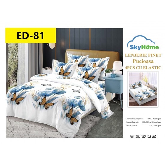 Lenjerii Bumbac Finet 1 persoane, 4 Piese, cearsaf pat cu elastic Lenjerii bumbac finet 1 persoană 4 piese