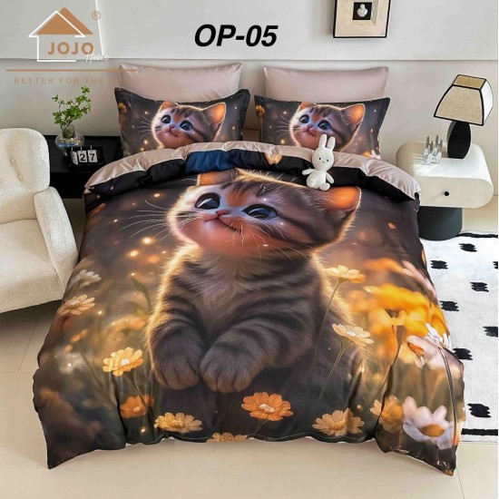 Lenjerii Bumbac Finet 1 persoana, 4 Piese, 5D cearsaf pat cu elastic Lenjerie De Pat Finet 4 Piese 1 Persona cu Elastic Imprimare Digitală 5D