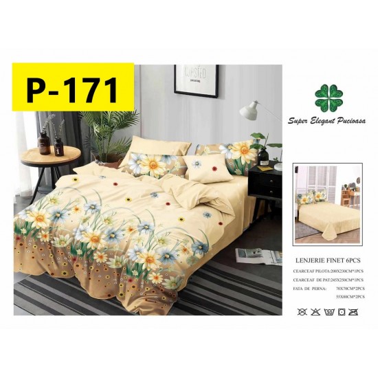 Lenjerie de Pat din Finet, 6 Piese, Pat 2 Persoane Lenjerii bumbac finet 2 persoane 6 piese