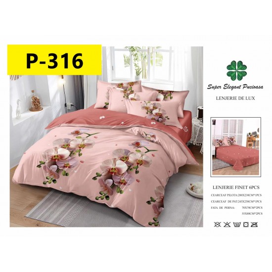 Lenjerie de Pat din Finet, 6 Piese, Pat 2 Persoane Lenjerii bumbac finet 2 persoane 6 piese