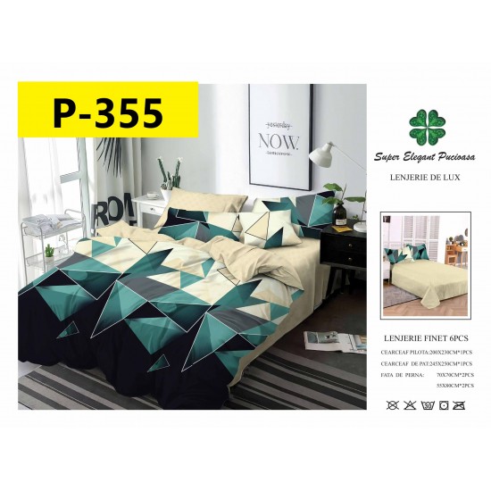 Lenjerie de Pat din Finet, 6 Piese, Pat 2 Persoane Lenjerii bumbac finet 2 persoane 6 piese