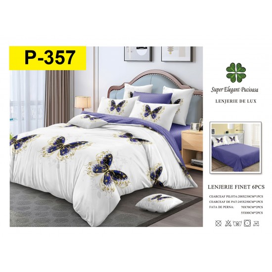 Lenjerie de Pat din Finet, 6 Piese, Pat 2 Persoane Lenjerii bumbac finet 2 persoane 6 piese