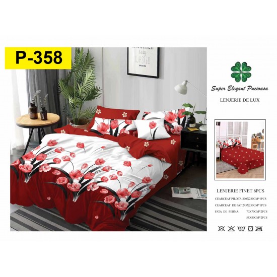 Lenjerie de Pat din Finet, 6 Piese, Pat 2 Persoane Lenjerii bumbac finet 2 persoane 6 piese