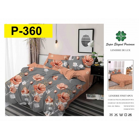 Lenjerie de Pat din Finet, 6 Piese, Pat 2 Persoane Lenjerii bumbac finet 2 persoane 6 piese