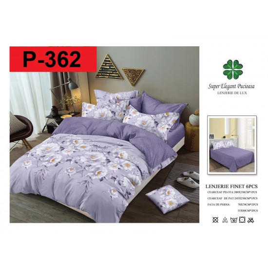 Lenjerie de Pat din Finet, 6 Piese, Pat 2 Persoane Lenjerii bumbac finet 2 persoane 6 piese